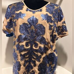 Neiman Marcus Tracy Reese blue and beige blouse size small